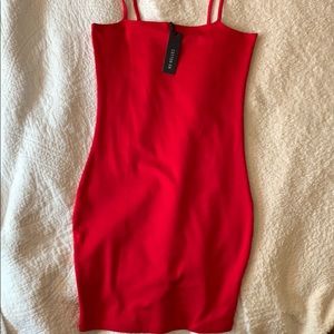 Red bodycon straight neck dress